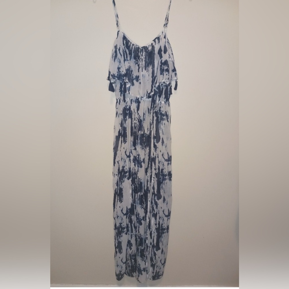 Abercrombie & Finch Sheer Long Navy tie-dyed Swim Cover-up Dress W/tassels